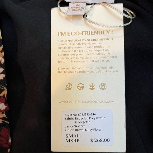 NEW Super Natural By Secret Mission Janice Skirt Set in brown ditsy floral - Picture 9 of 11